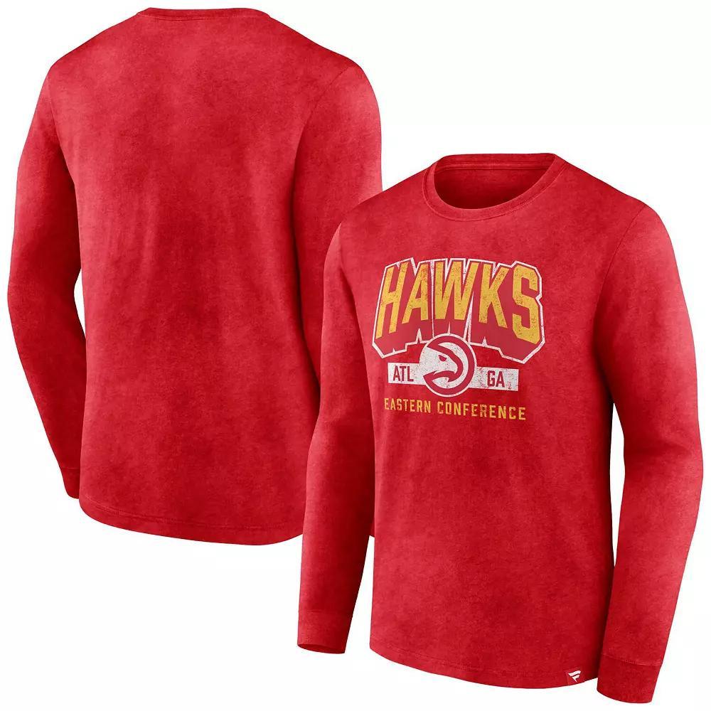 Men's Fanatics Branded Heather Red Atlanta Hawks Front Court Press Snow Wash Long Sleeve T-Shirt, Size: XL Product Image