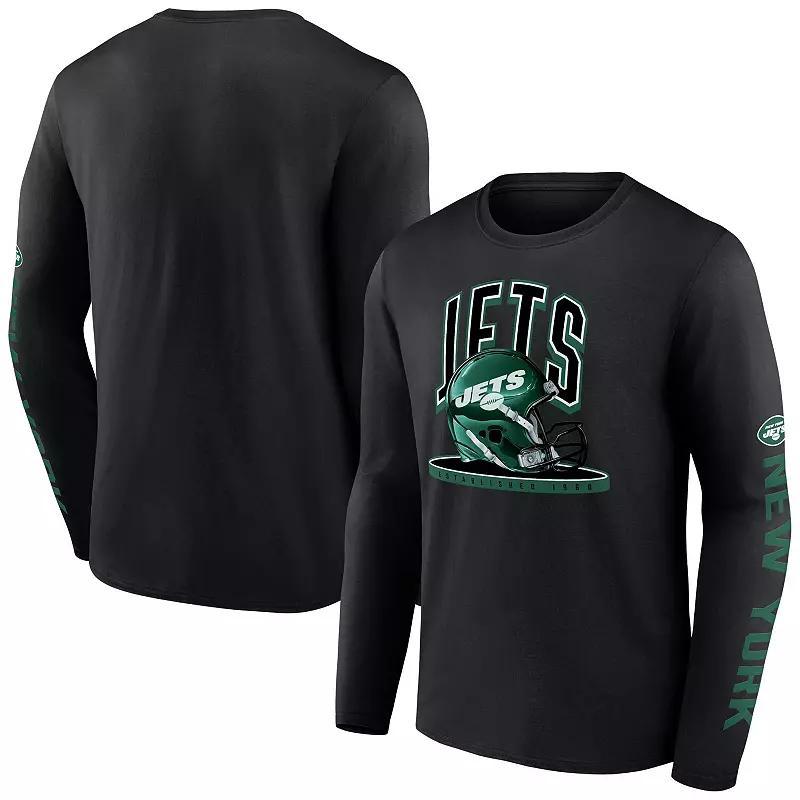 Men's Fanatics  Black New York Jets Helmet Platform Long Sleeve T-Shirt, Size: Small Product Image