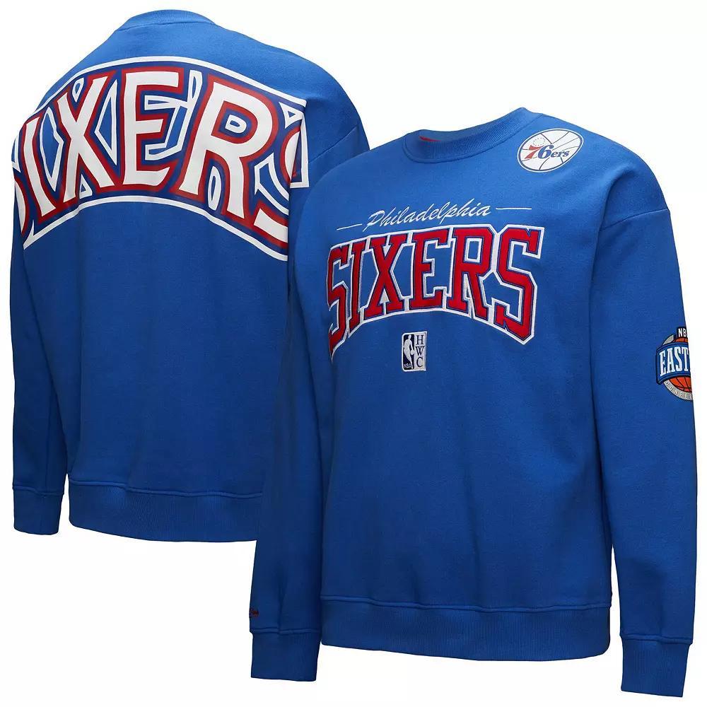 Men's Mitchell & Ness Royal Philadelphia 76ers Hardwood Classics There & Back 2.0 Vintage Pullover Sweatshirt, Size: 3XL, 76r Blue Product Image