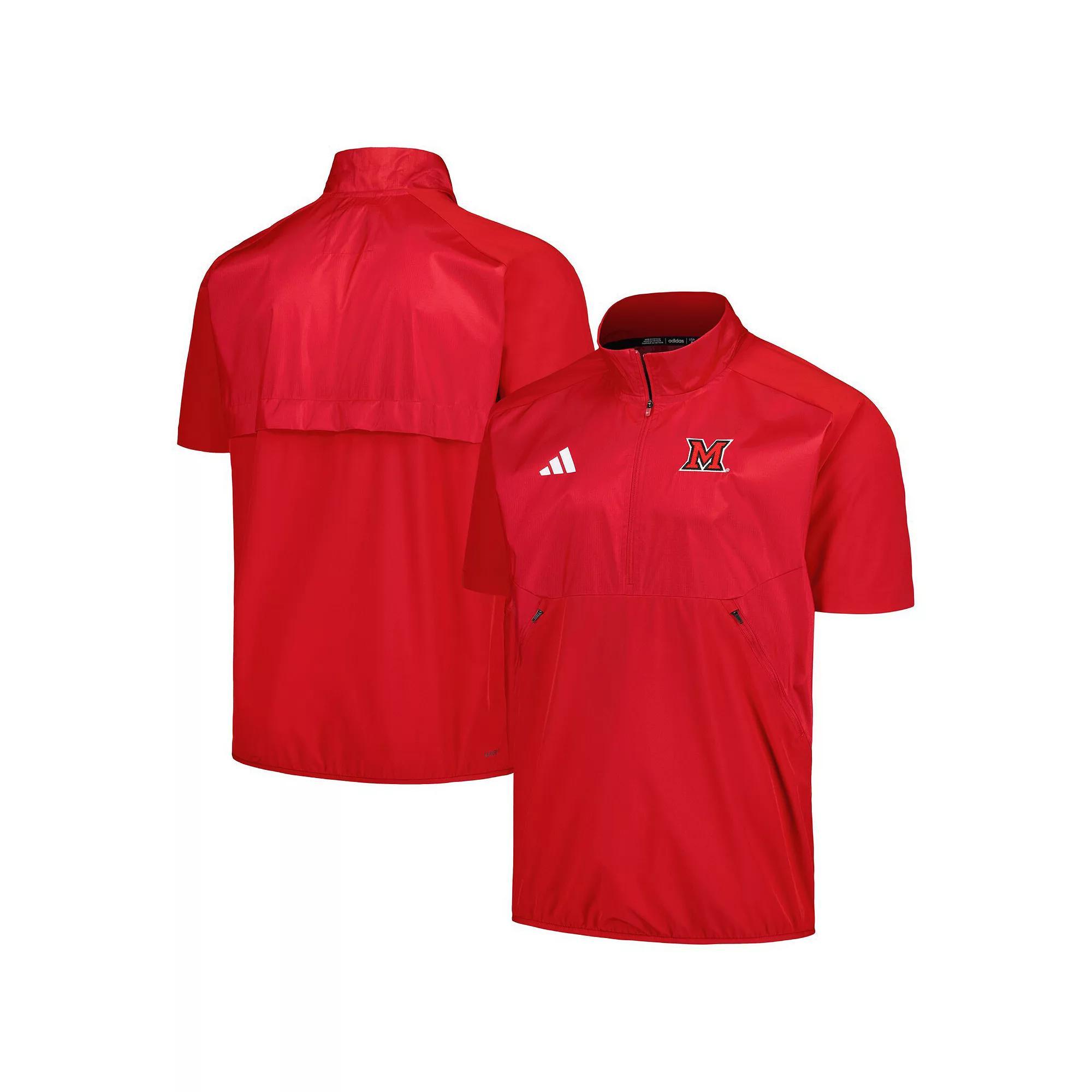 Men's adidas Red Miami University RedHawks Sideline AEROREADY Raglan Short Sleeve Quarter-Zip Jacket, Size: Small, Moh Red Product Image