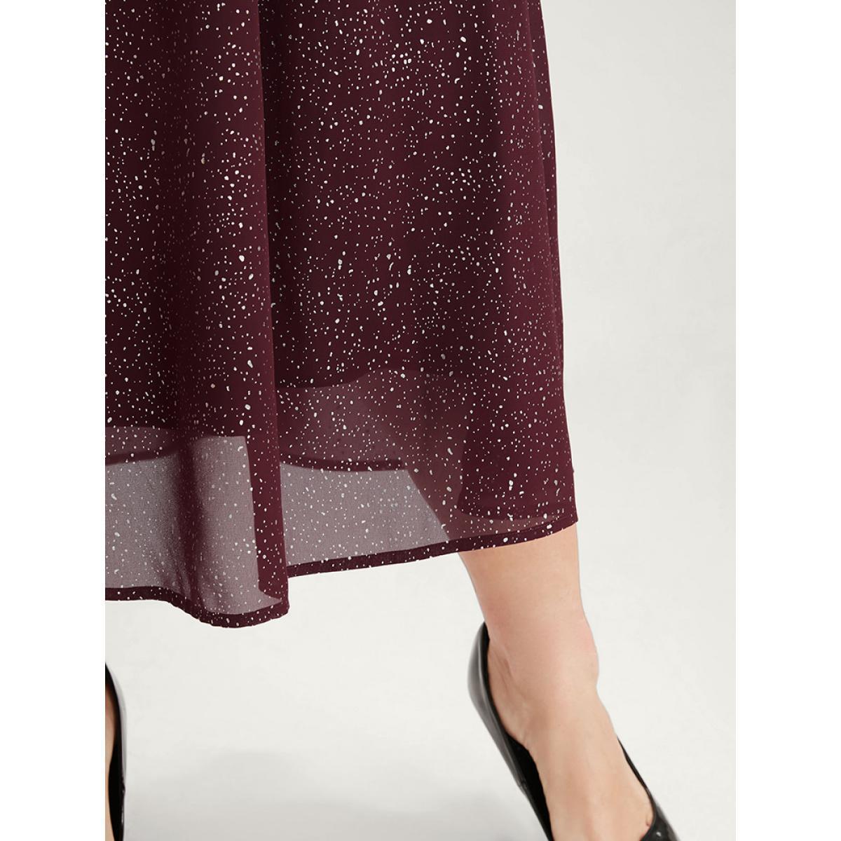 Plus Size Polka Dot Wrap Lace Trim Lantern Sleeve Pocket Belted Dress Burgundy Women Party Pocket V-neck Long Sleeve Curvy Midi Dress BloomChic 12/L Product Image