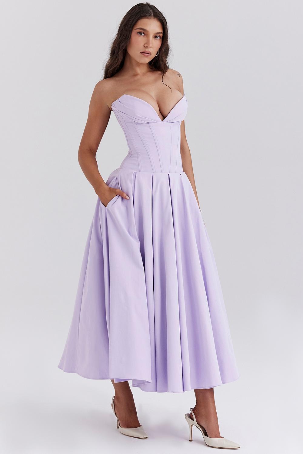 Lady Orchid Twill Strapless Tulle Midi Dress Product Image
