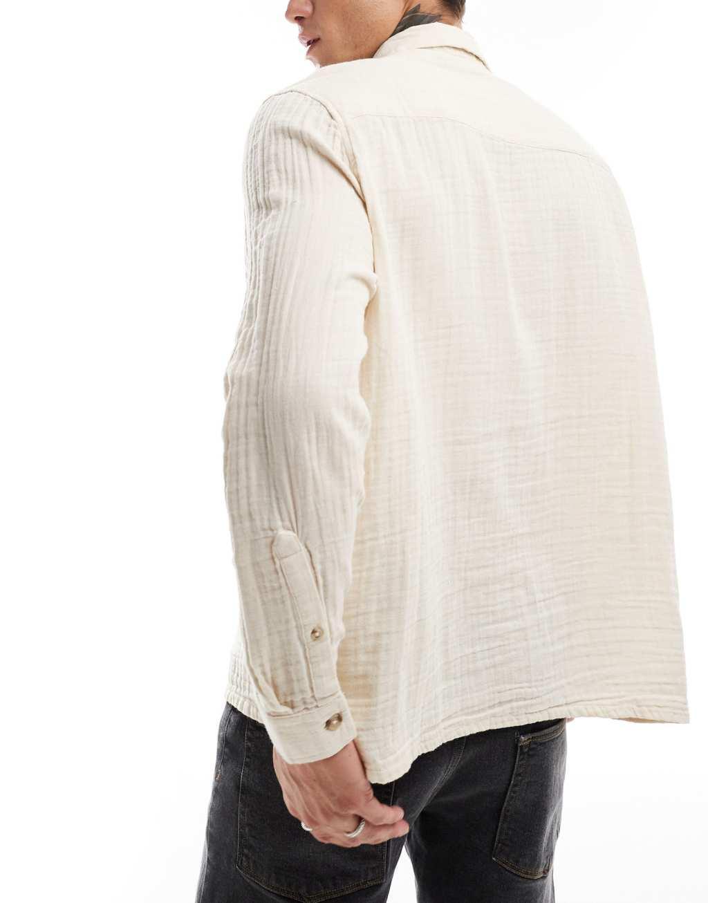ASOS DESIGN relaxed square collar shirt in ecru Product Image