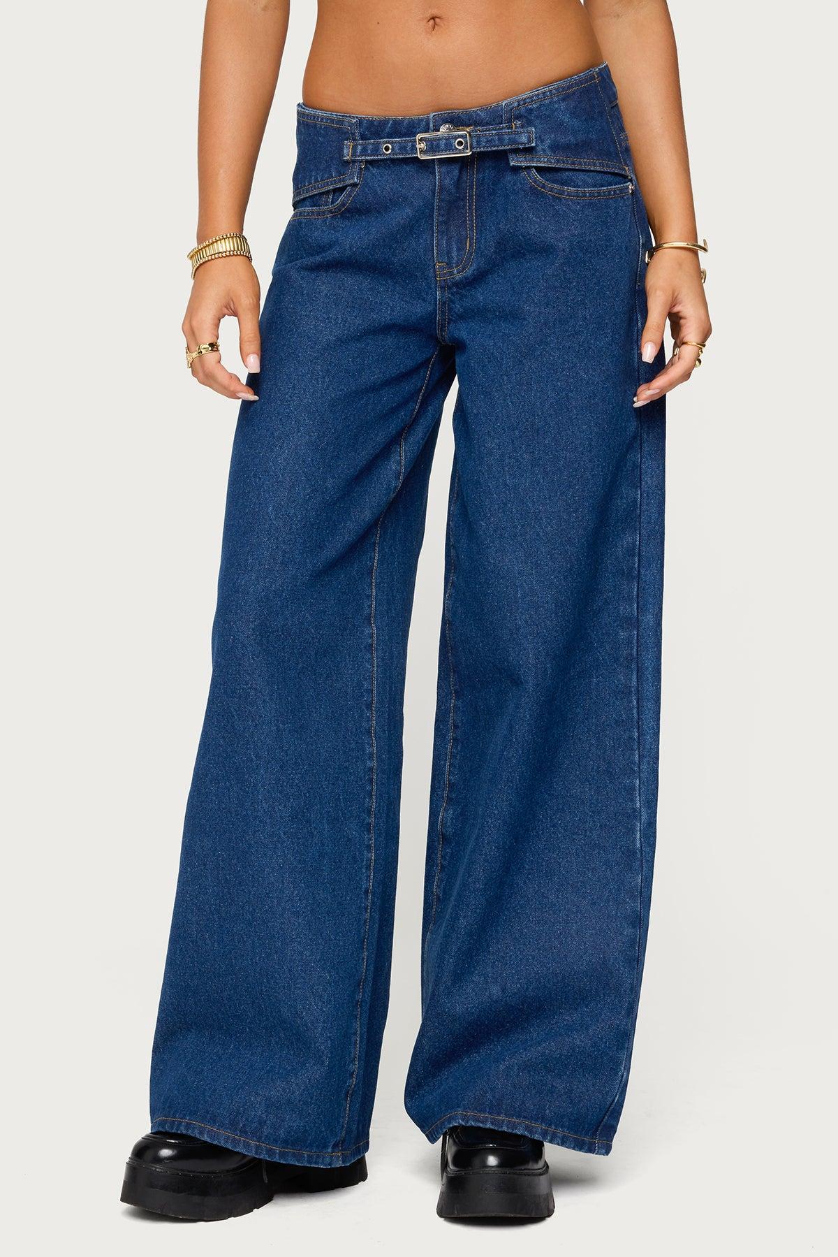 Edie Belt Detail Low Rise Jeans Product Image