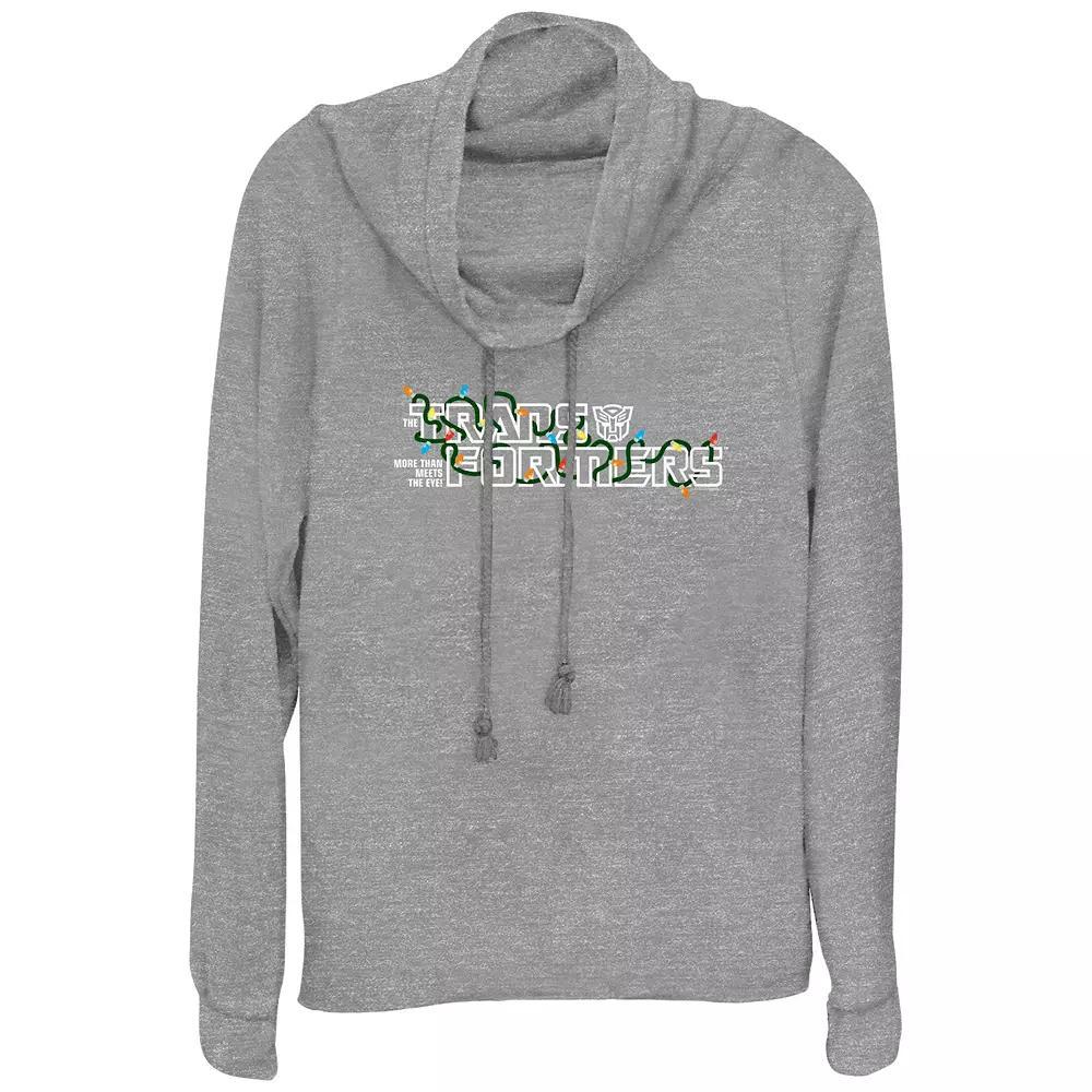 Women's Transformers Christmas Lights Cowlneck Graphic Lightweight Long Sleeve, Size: Small, Gray Grey Product Image