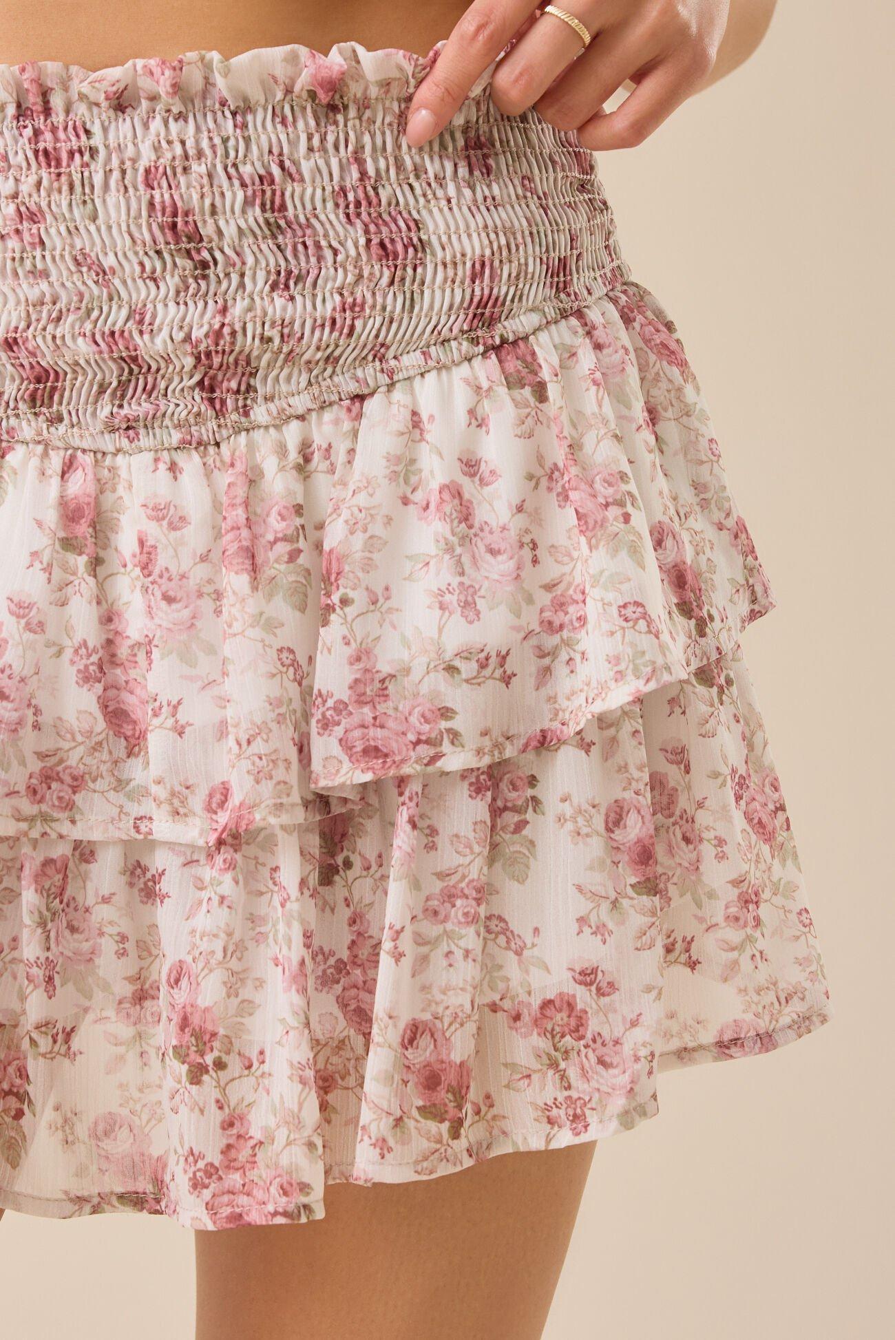Zara Smocked Floral Mini Skirt Product Image