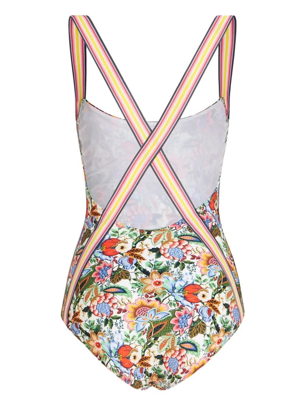 Bouquet-print open-back swimsuit Product Image