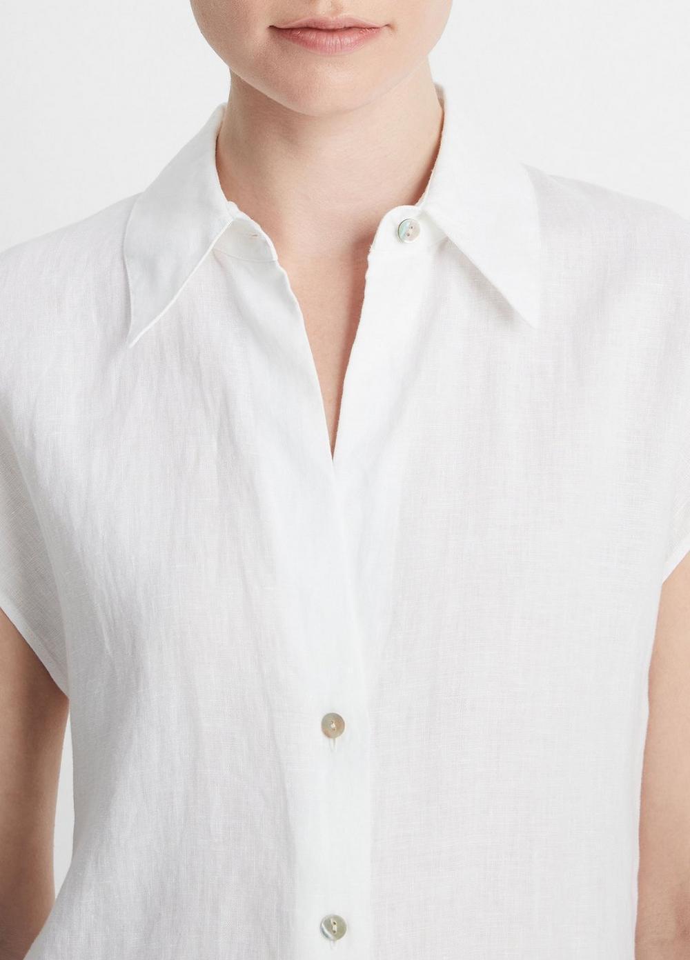 Womens Linen Cap-Sleeve Button-Front Blouse, Optic White, Size L Vince Product Image