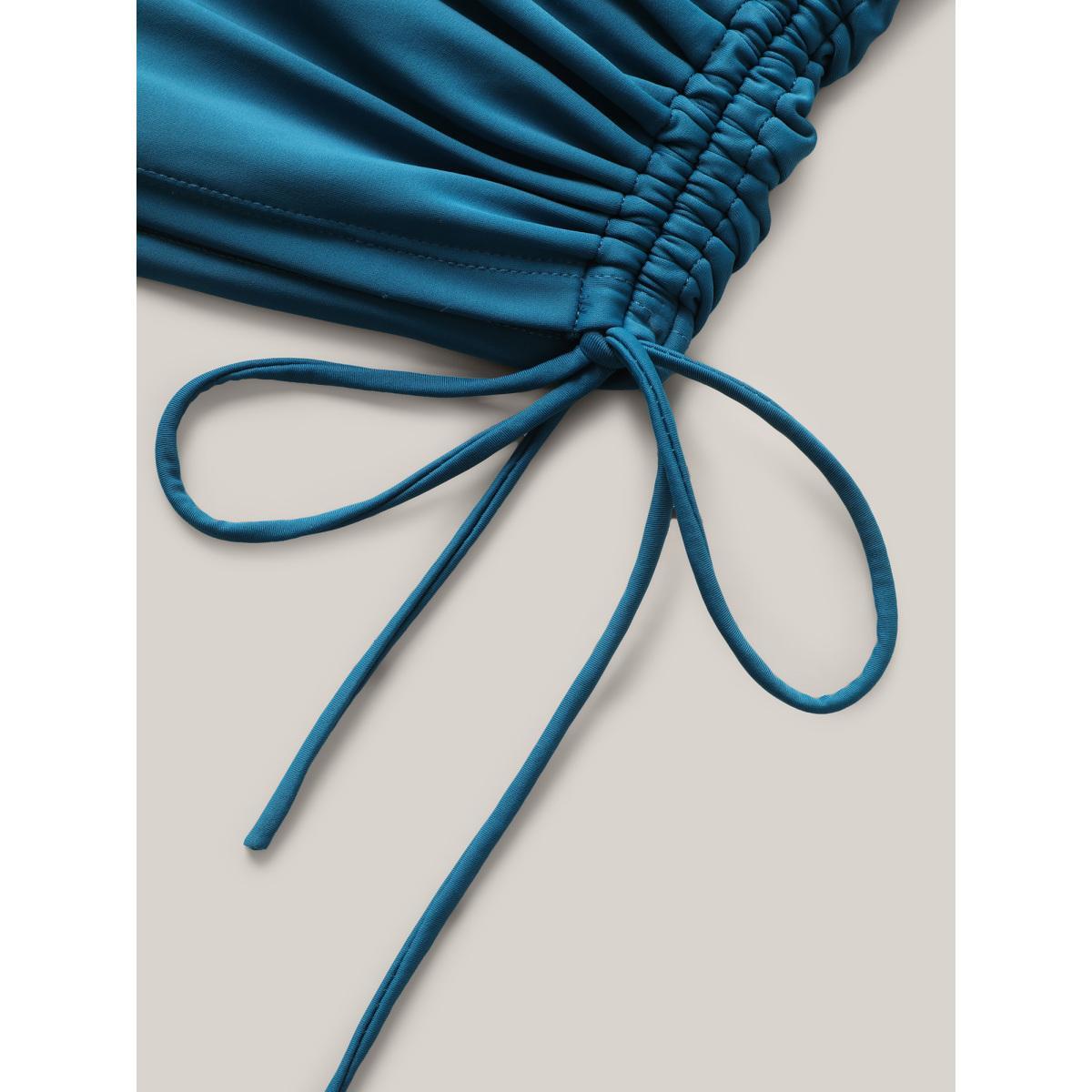 Plus Size Off Shoulder Ruffles Drawstrings One-Piece Swimsuit Women's Swimwear Cyan Beach Gathered Curve Bathing Suits High stretch One Pieces BloomChic 14-16/1X Product Image