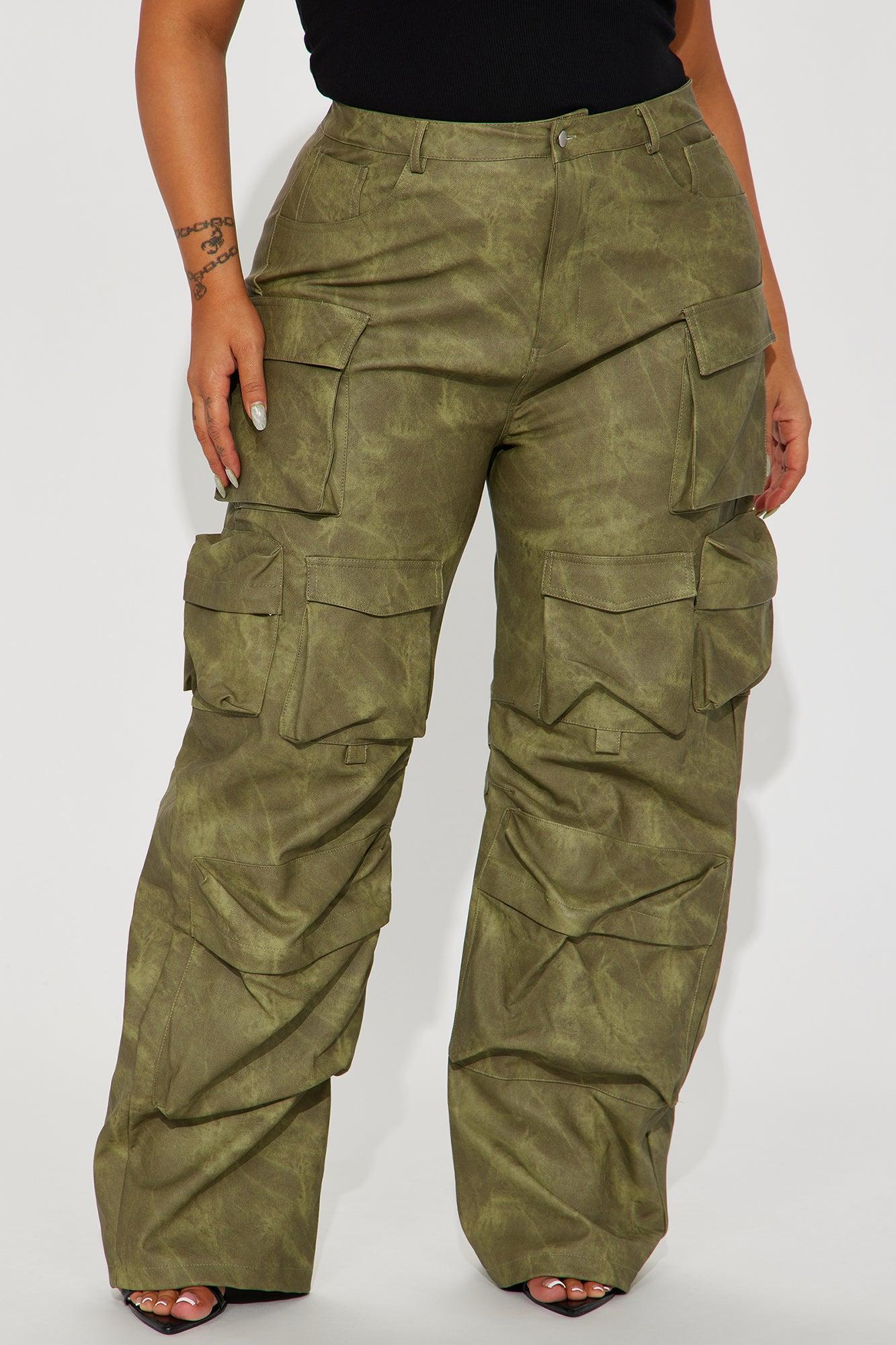 Harvey Washed Faux Leather Cargo Pant - Olive Product Image