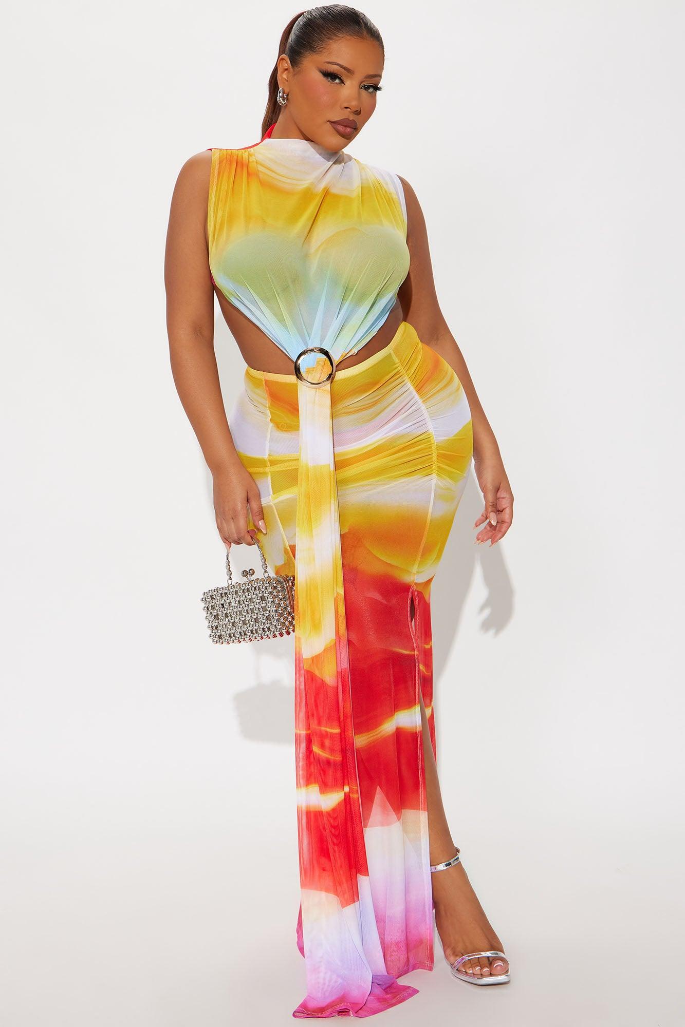 On The Wild Side Draped Maxi Dress - Yellow/combo Product Image