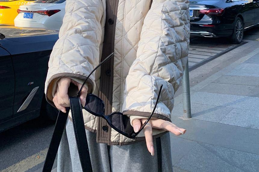 Round Neck Two Tone Quilted Cropped Puffer Jacket Product Image