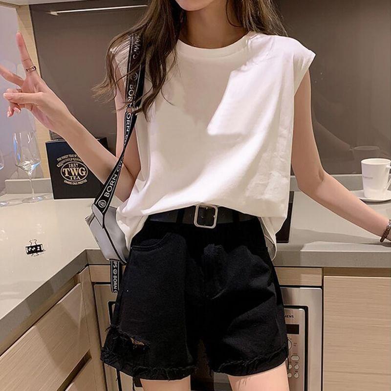 Crew Neck Plain Tank Top Product Image