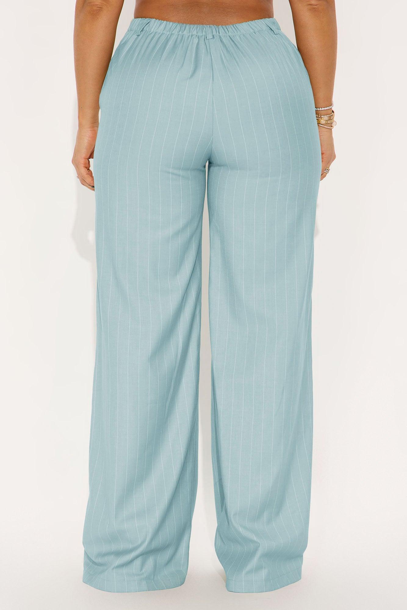 Yessica Pinstripe Wide Leg Trouser - SkyBlue Product Image