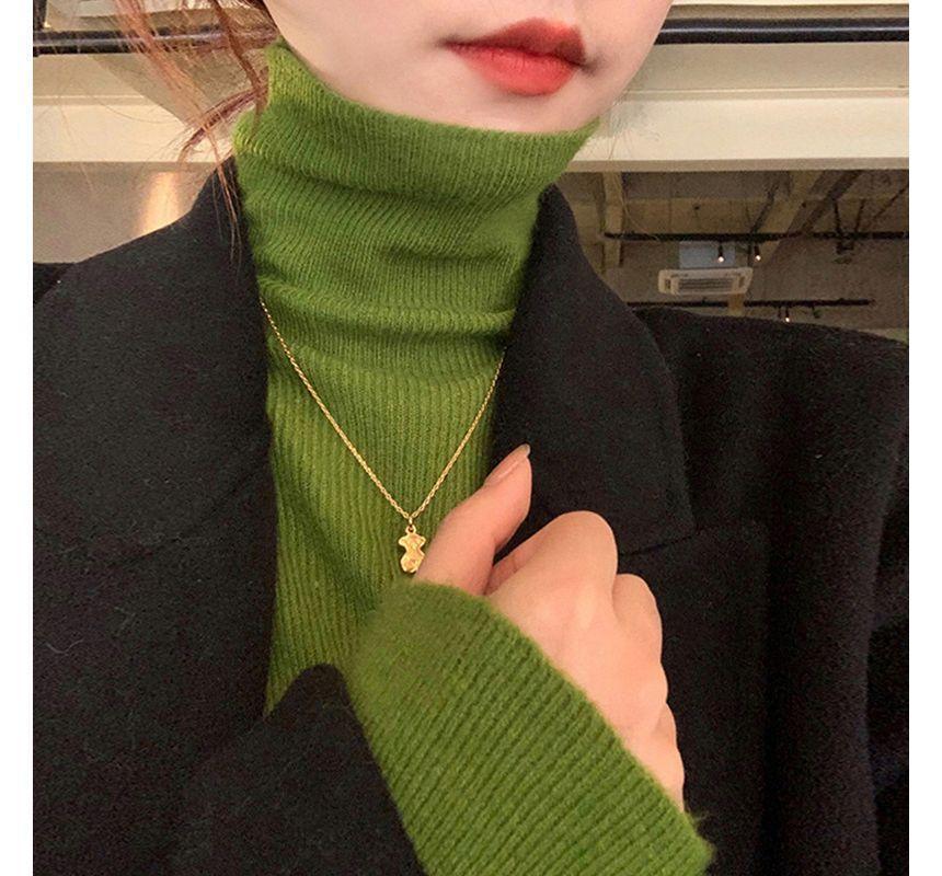 Long-Sleeve Turtleneck Plain Knit Top Product Image