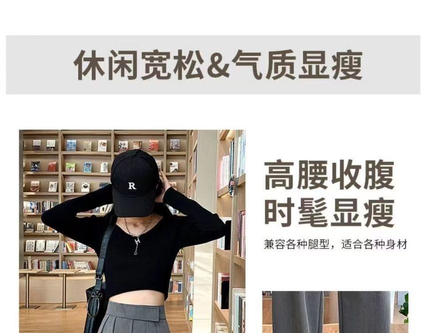 High Waist Adhesive Strap Wide Leg Dress Pants Product Image