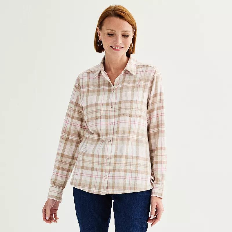 Women's Croft & Barrow® The Extra Soft Plaid Flannel Shirt, Size: XS, Pink Color Plaid Product Image