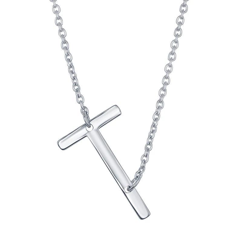 Sterling Silver Sideways Initial Necklace, Womens Sterling B Product Image