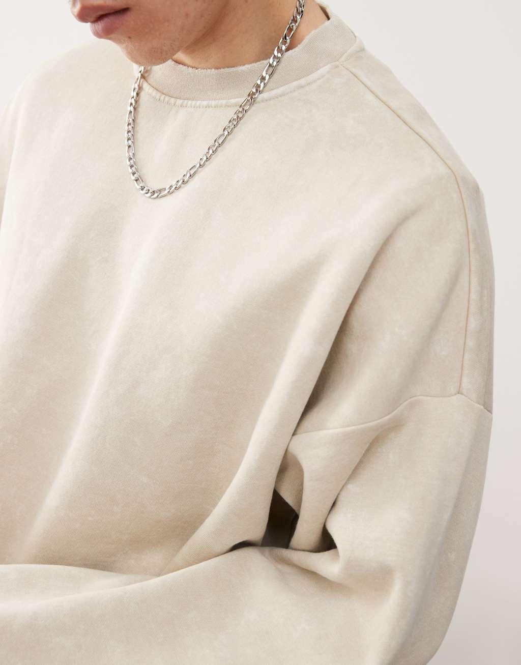 Weekday Leon oversized sweatshirt in beige acid wash Product Image