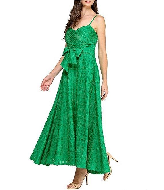 Layered With Love Jacquard Stripe V Neck Sleeveless Front Bow A-Line Maxi Dress Product Image