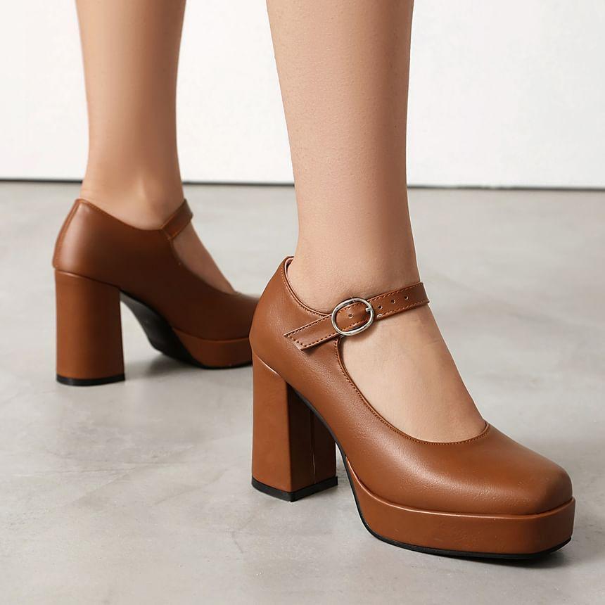 Block Heel Plain Mary Jane Pumps Product Image