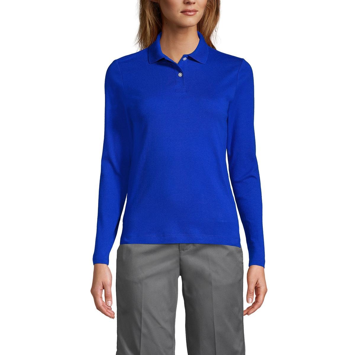 Women's Lands' End School Uniform Long Sleeve 2-Button Interlock Polo Shirt, Size: XS, White Product Image