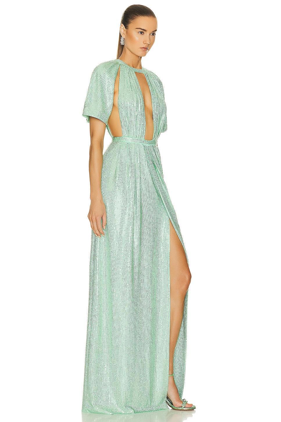 AREA Crystal Embellished Flutter Sleeve Gown Mint. (also in ). Product Image