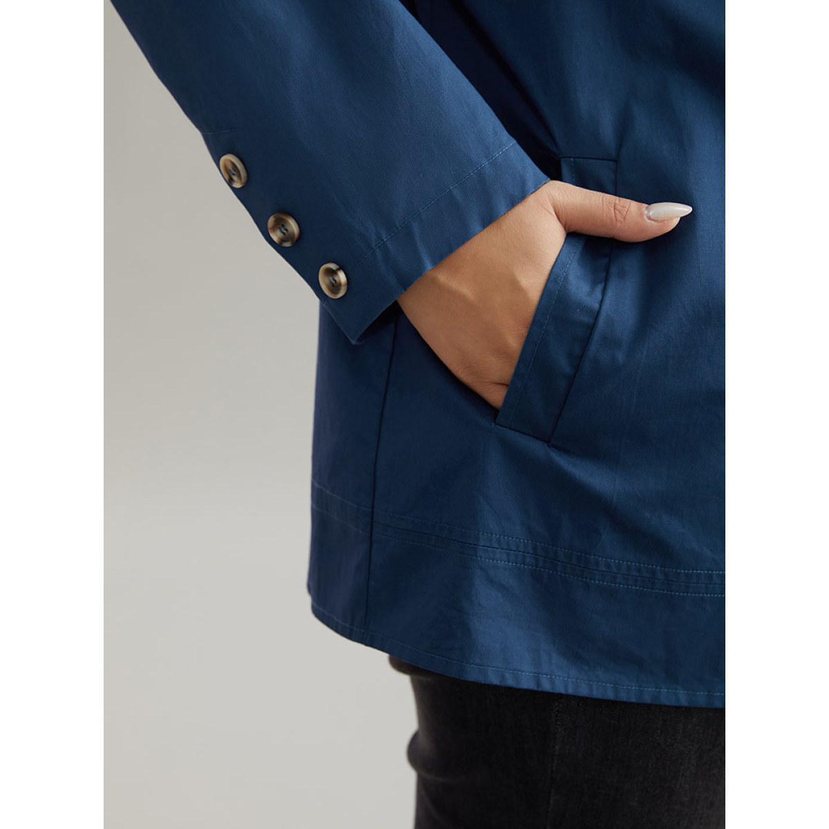 Plus Size Anti-Wrinkle Solid Pocket Button Up Windbreaker Women Blue Casual Plain Ladies Dailywear Winter Coats BloomChic 12/L Product Image