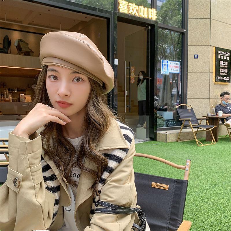 Faux Leather Beret Product Image
