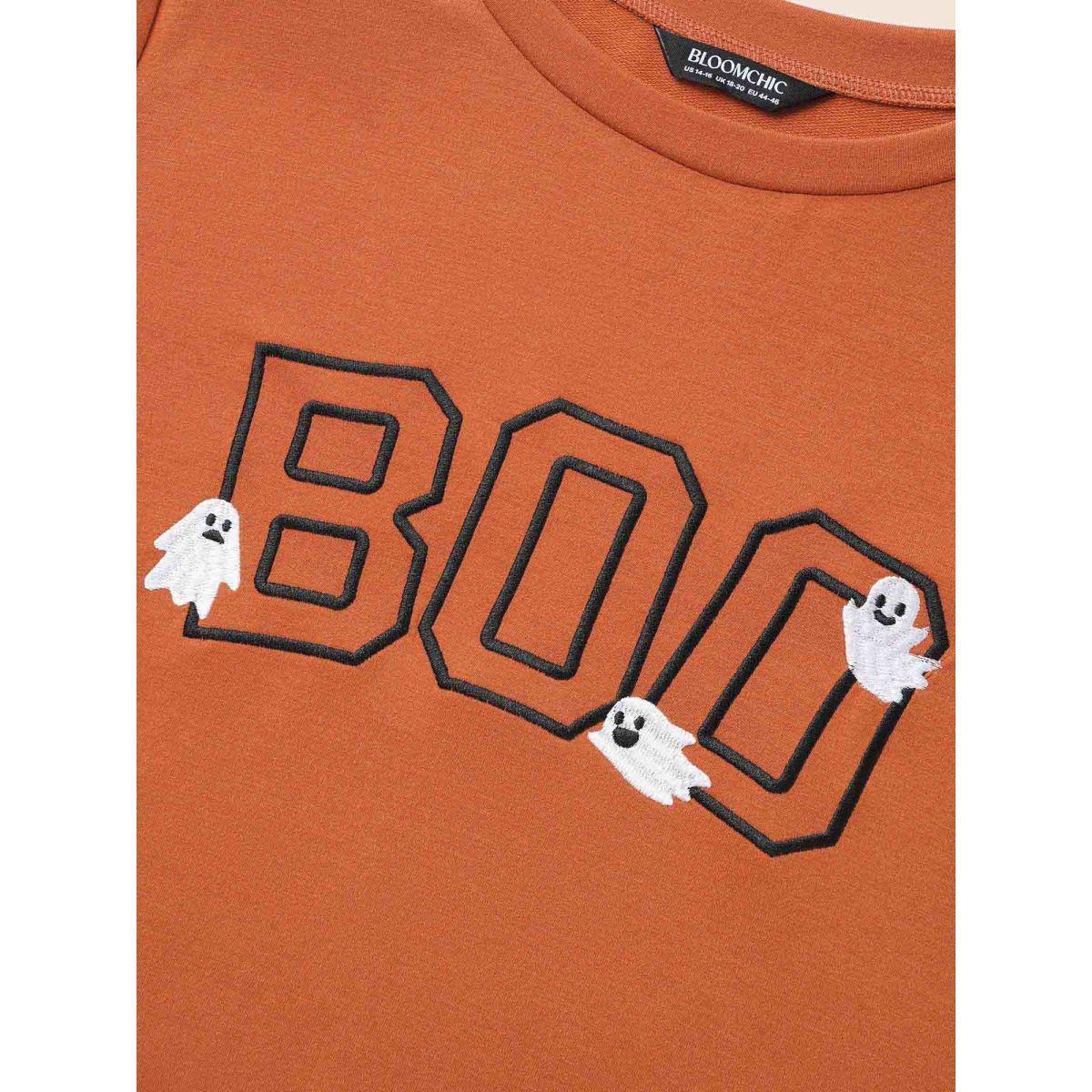Plus Size BOO Spell Printed Crew Neck Sweatshirt Women Brightorange Casual Embroidered Loose Round Neck Everyday Sweatshirts BloomChic 26/4X Product Image
