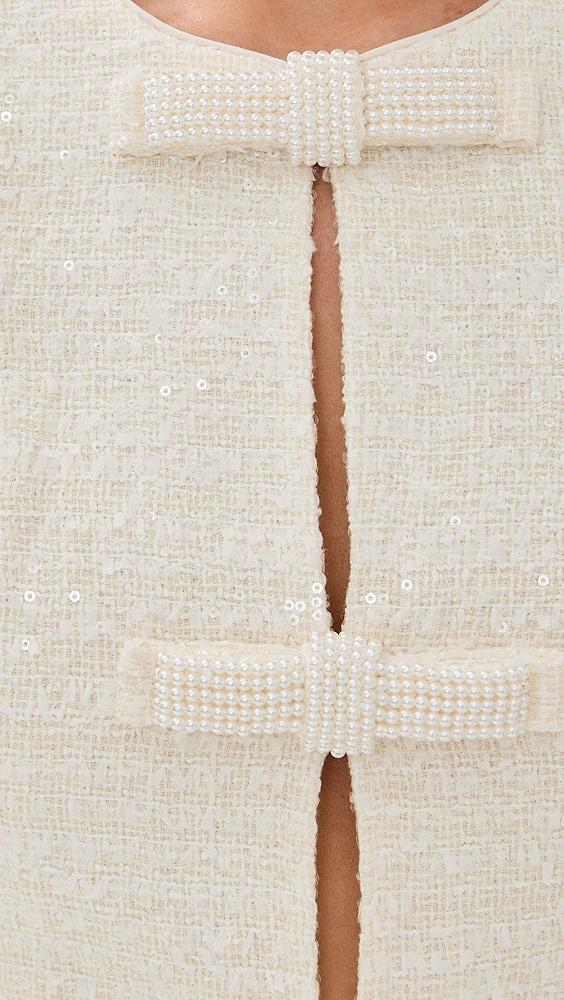 Self Portrait Cream Boucle Diamante Bow Mini Dress | Shopbop Product Image