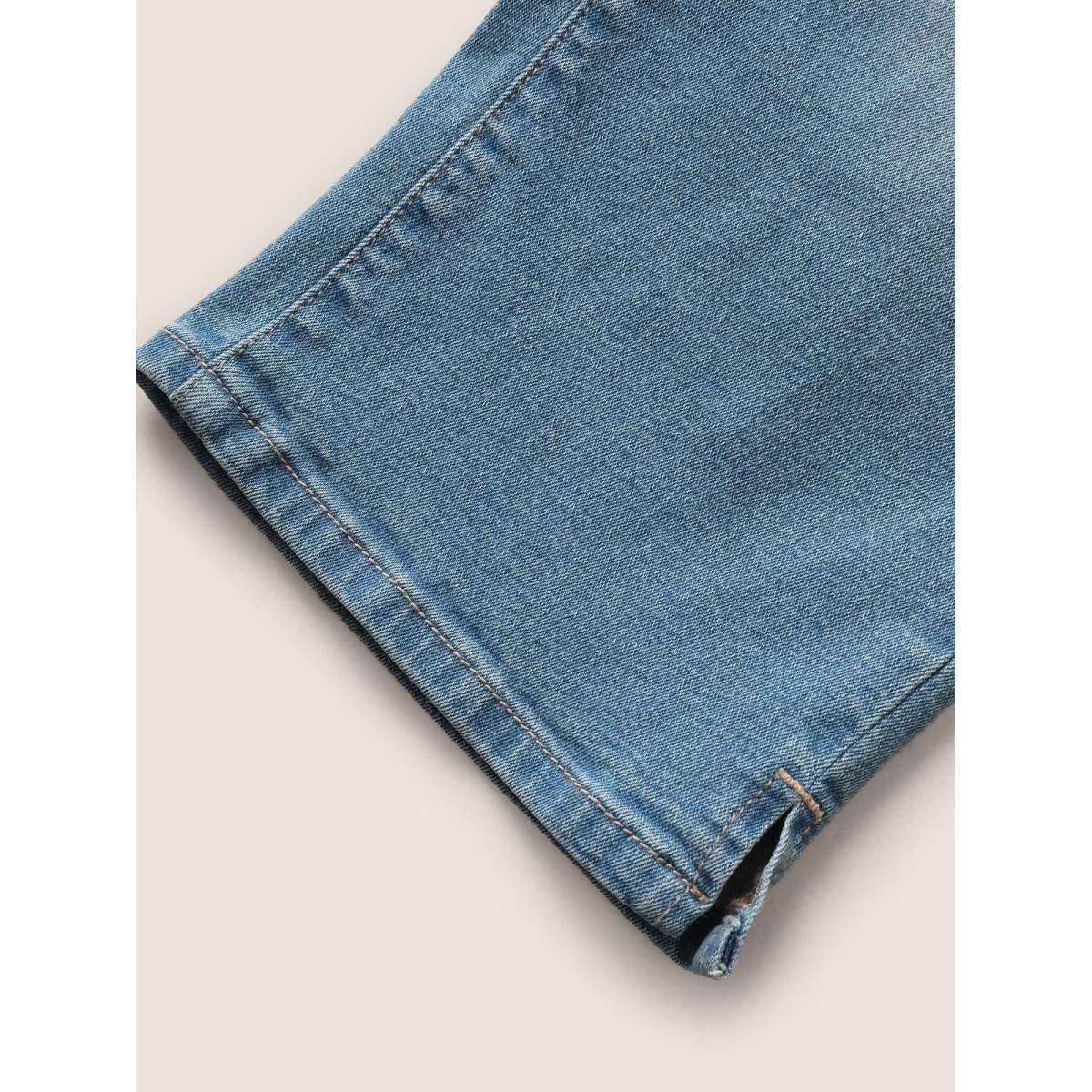 Plus Size Light Wash Slit Side Pull On Jegging Jeans Women LightBlue Casual Button High stretch Slanted pocket Jeans BloomChic 18/2X Product Image
