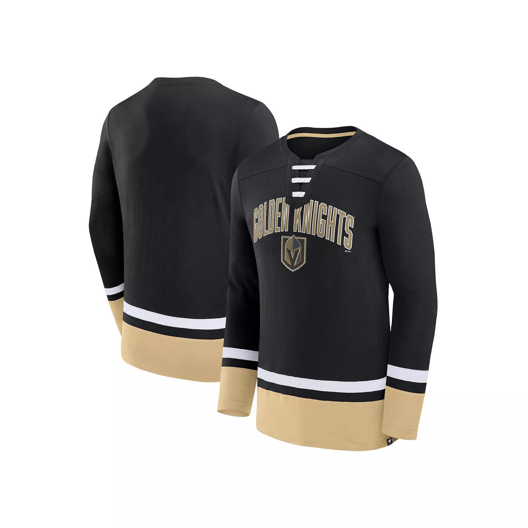 Men's Fanatics Branded Black Vegas Golden Knights Back Pass Lace-Up Long Sleeve T-Shirt, Size: Medium, Lvk Black Product Image