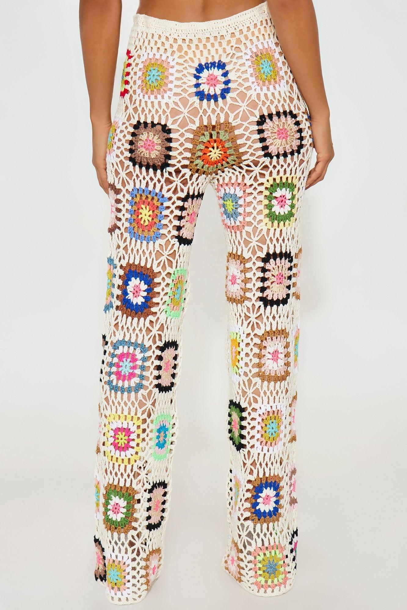 Thriving In The Sun Crochet Wide Leg Pant - Cream/combo Female Product Image