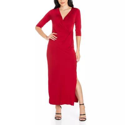 24/7 Comfort Apparel Womens Fitted Side Slit Maxi Dress Product Image