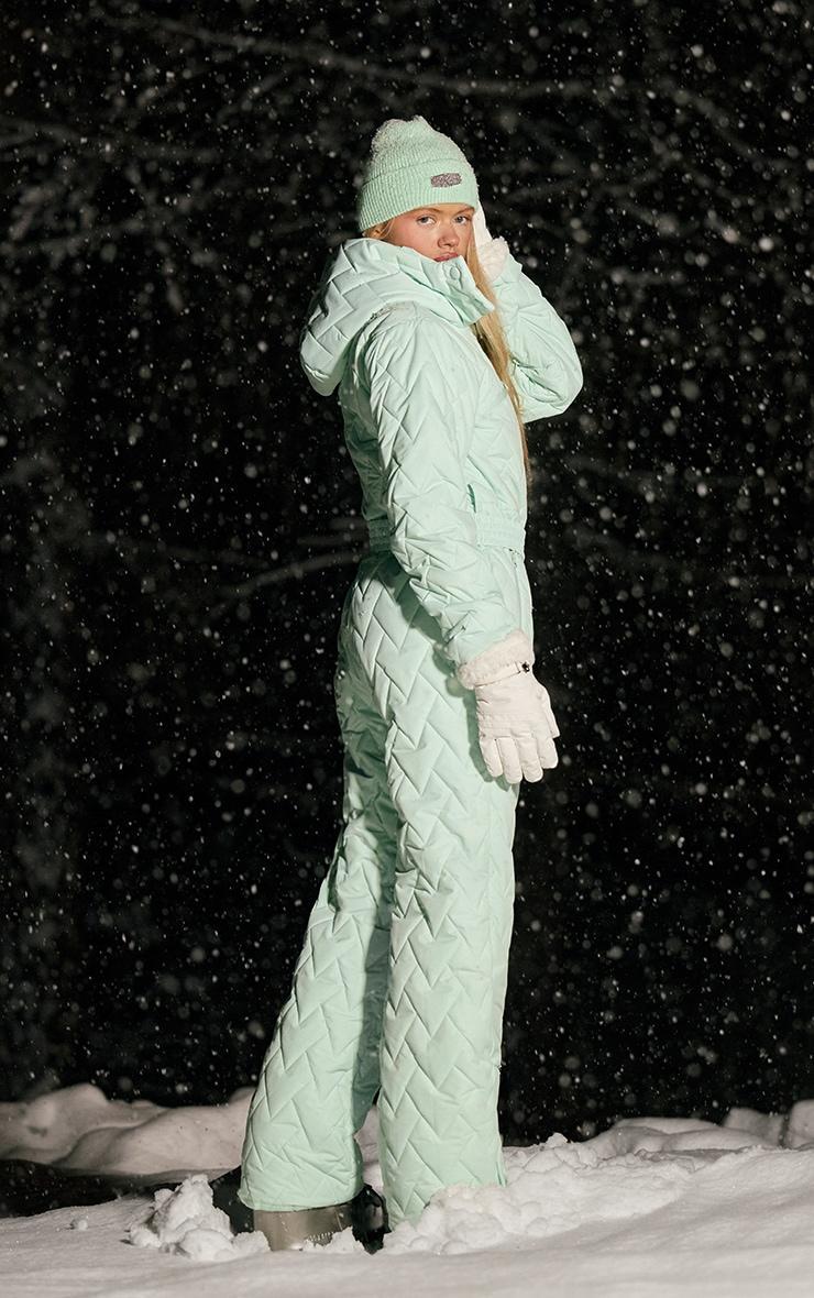 PRETTYLITTLETHING SKI Mint Chevron Quilted Belted Snow Suit Product Image
