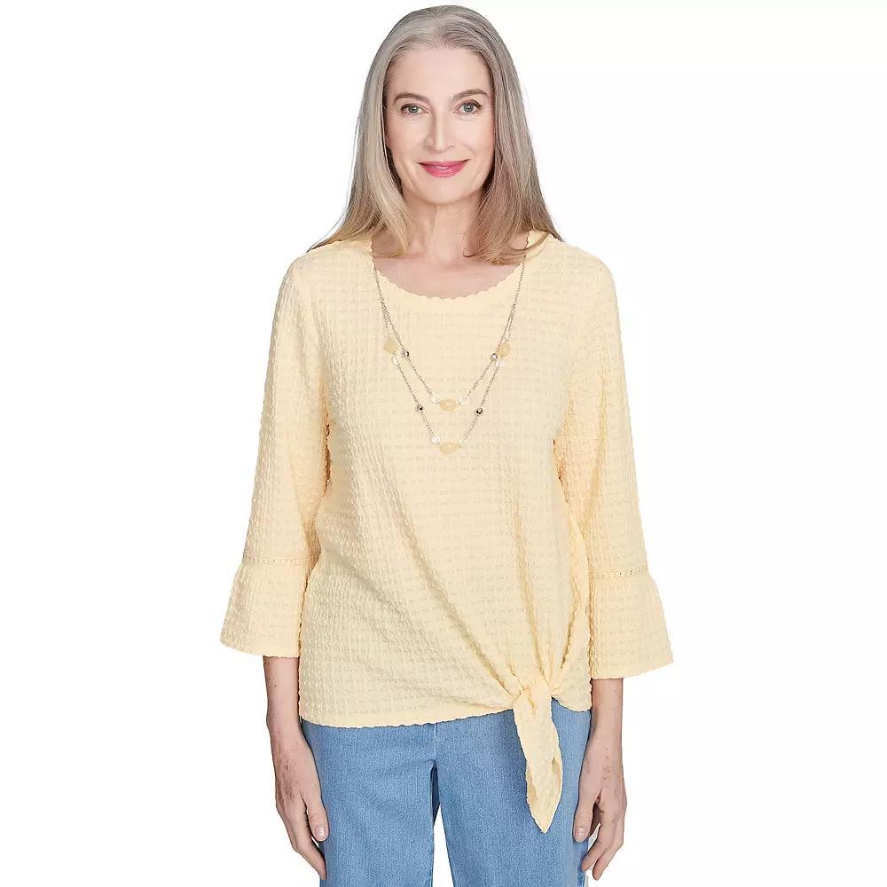 Womens Alfred Dunner Tie Front Textured Tee with Necklace Product Image