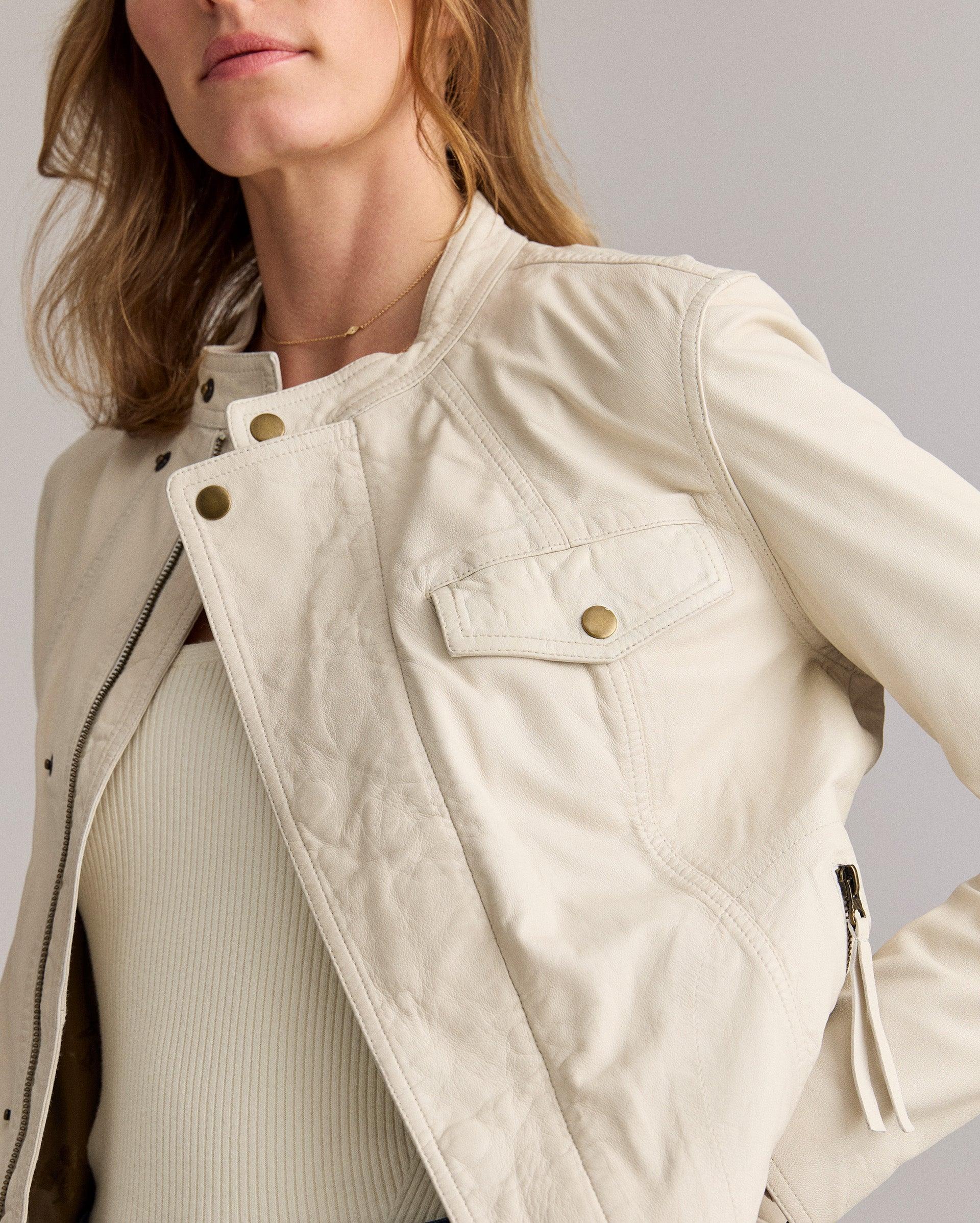 Washed Leather Biker Jacket -  Product Image
