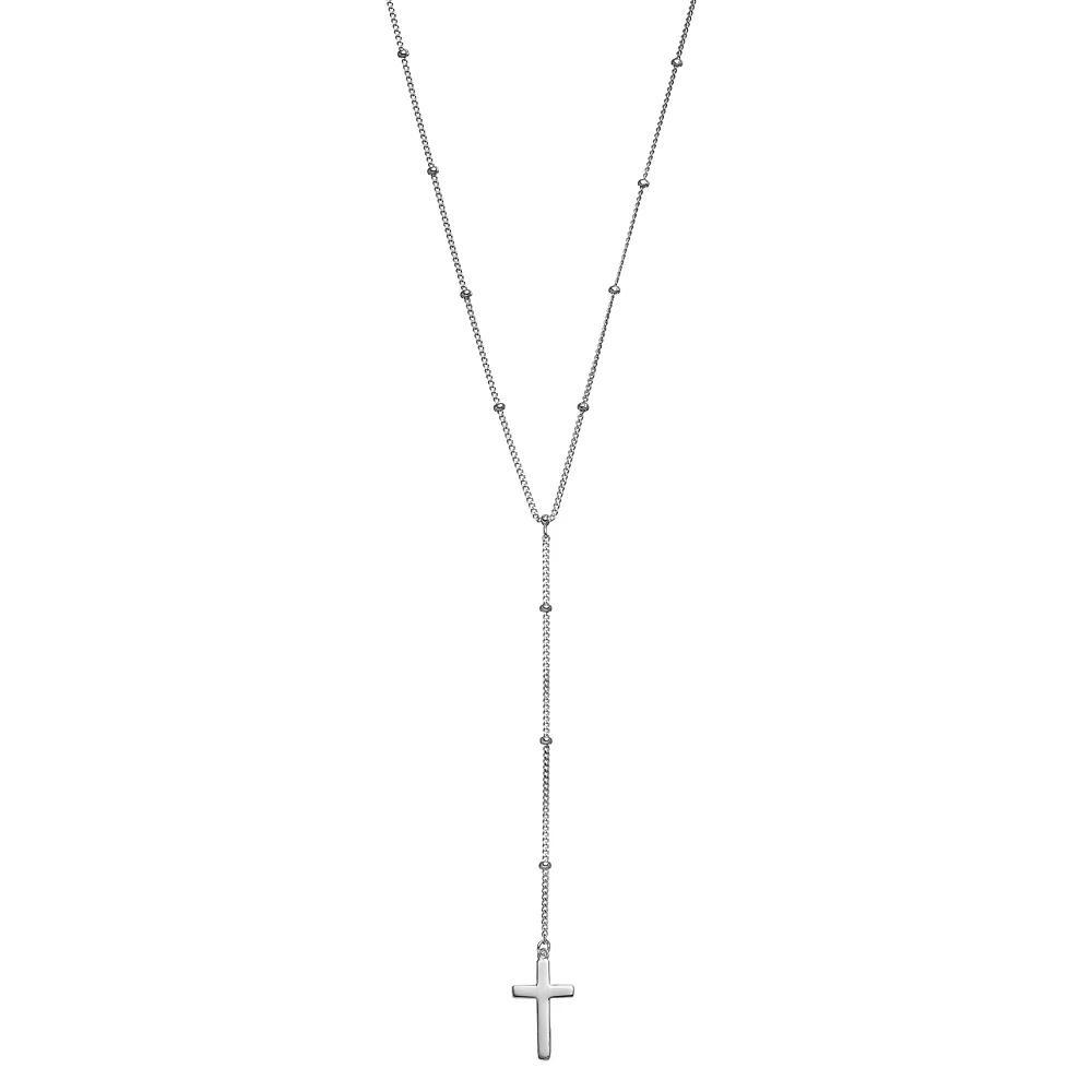 Sterling Silver Beaded Cross Y Necklace, Women's, Size: 16", Grey Product Image