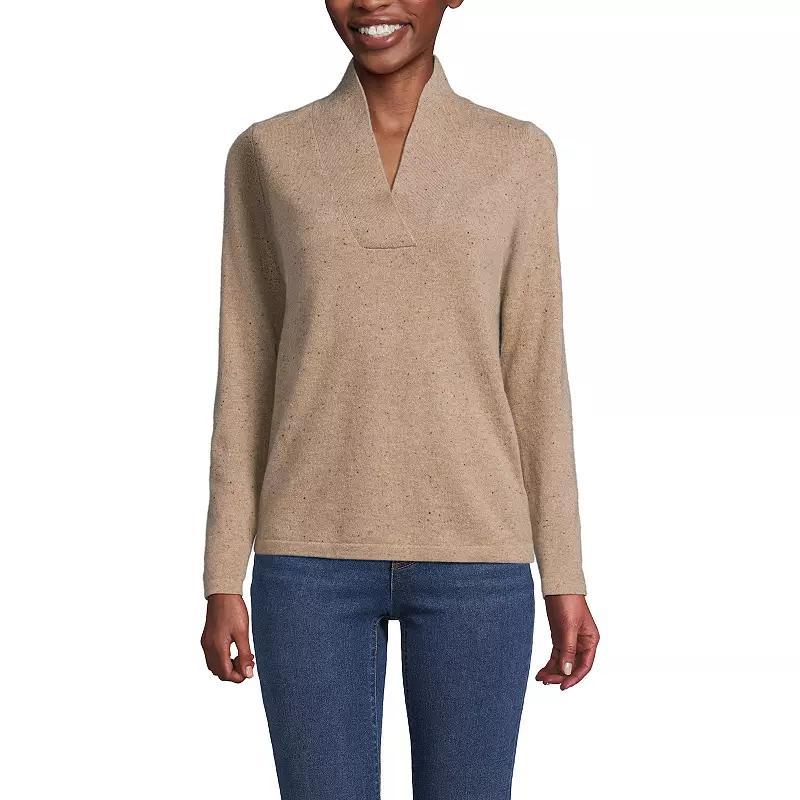 Womens Lands End Cashmere Shawl Neck Sweater Vicuna Grey Product Image