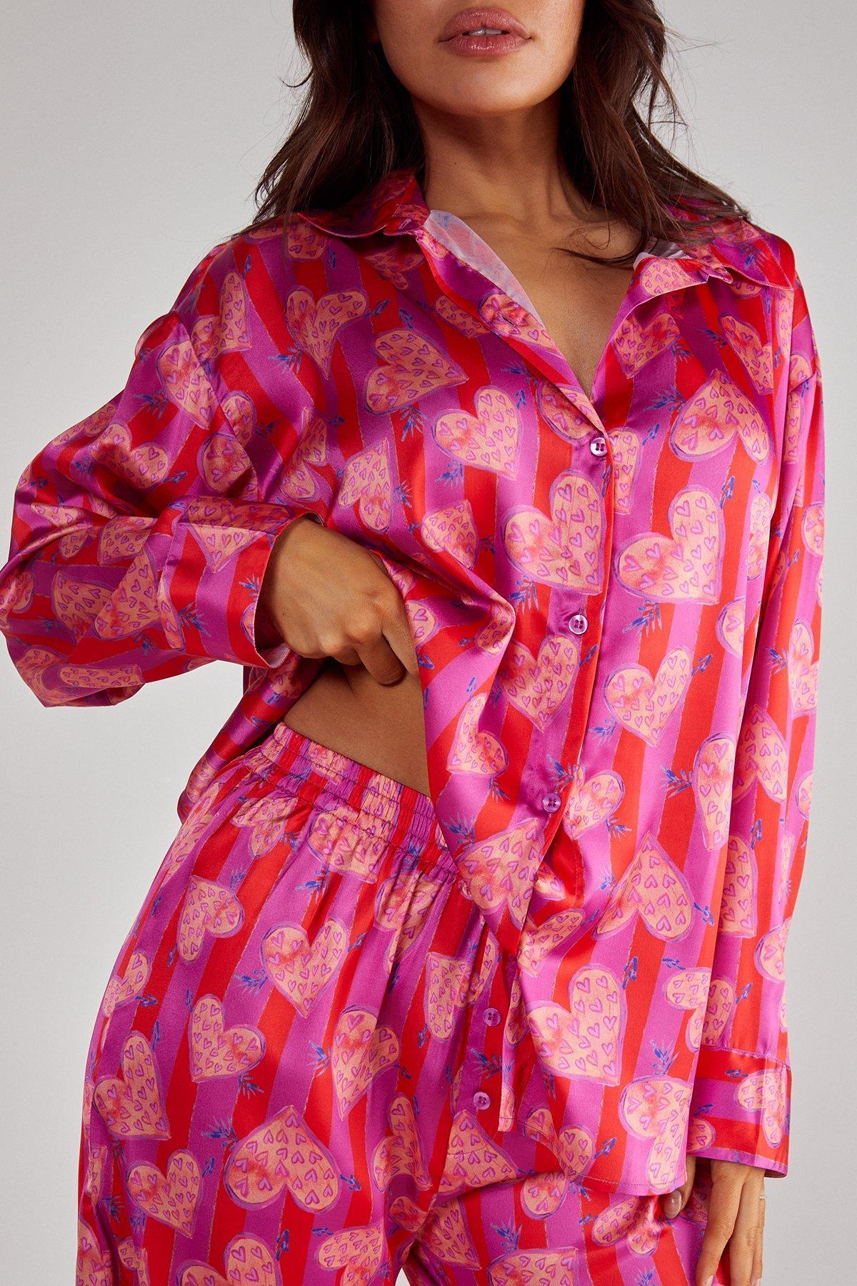 Stripe Heart Oversized Shirt Pajama Pants Set Product Image