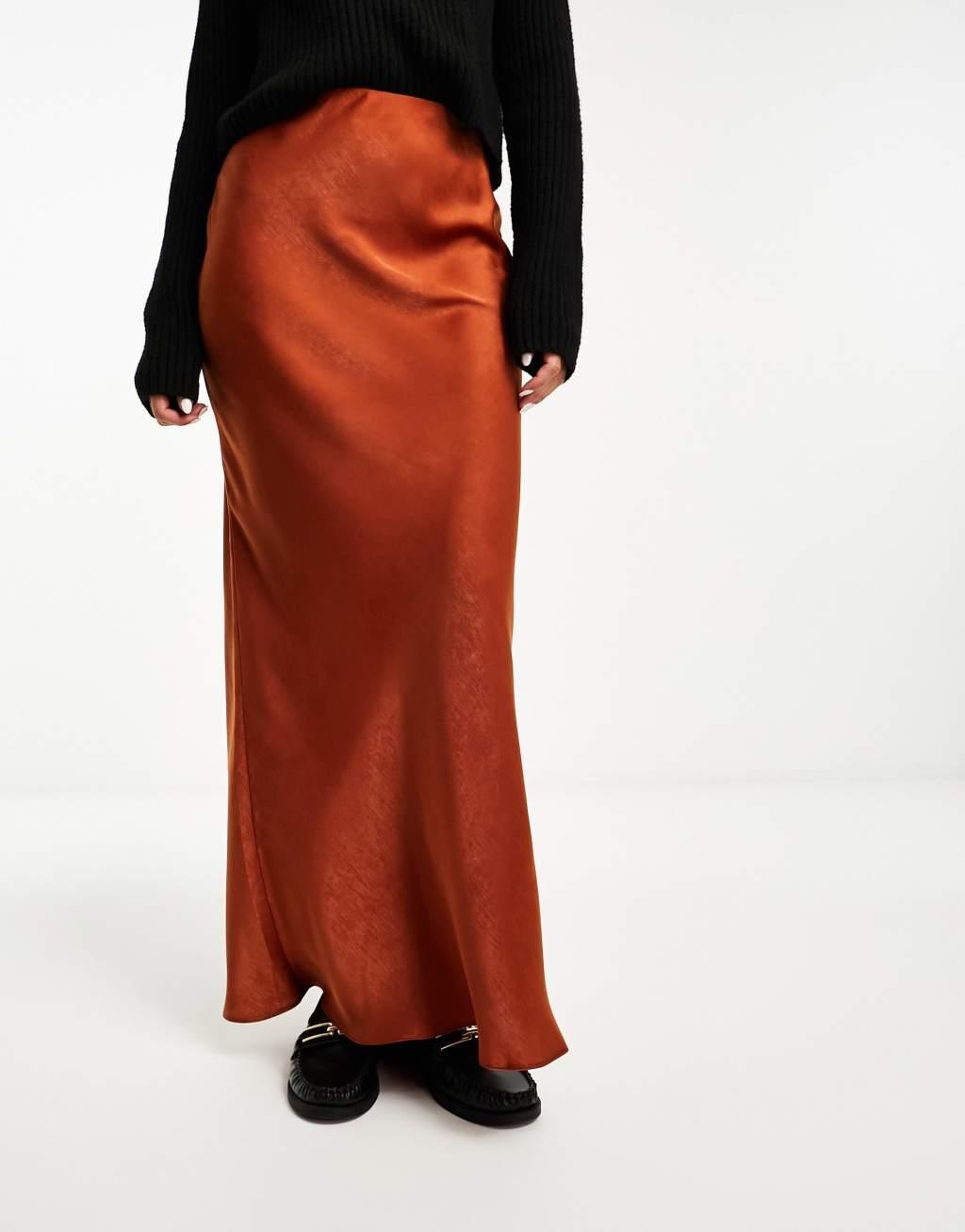 ASOS DESIGN satin bias maxi skirt Product Image
