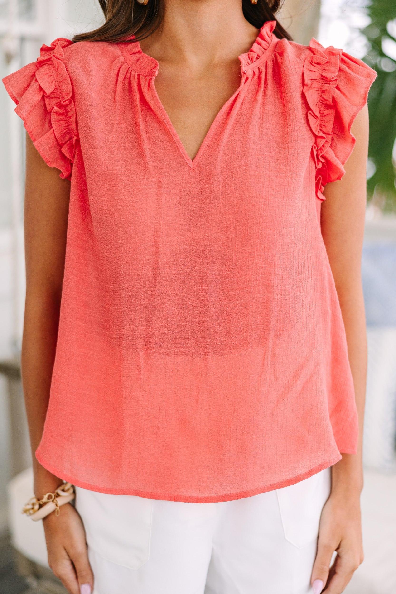 More Than You Know Coral Orange Ruffled Tank Female Product Image