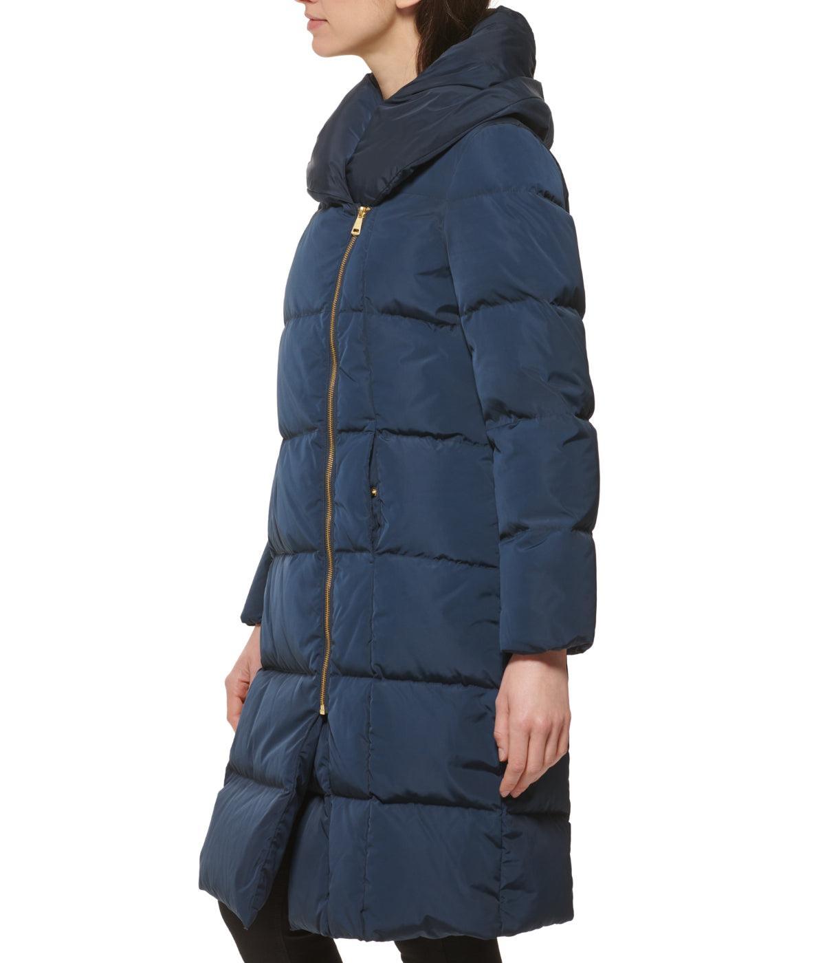 Asymmetrical Pillow Collar Down Coat Navy Product Image