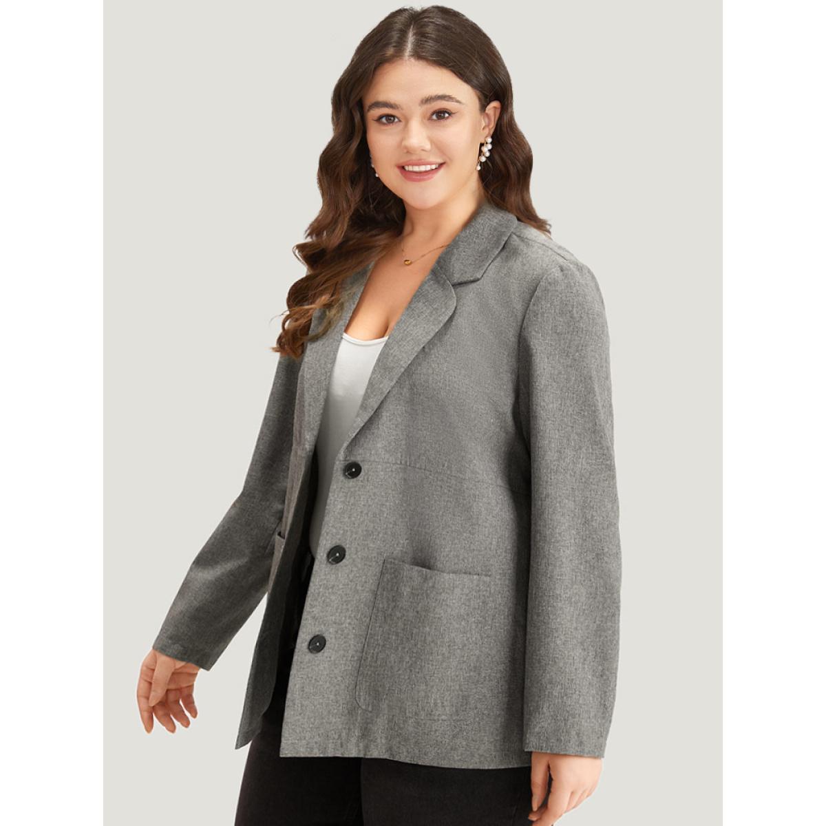 Plus Size Solid Suit Collar Patched Pocket Blazer DimGray Women Dailywear Plain Plain Sleeve Long Sleeve Suit Collar 14-16/1X Pocket Casual Blazers BloomChic Product Image