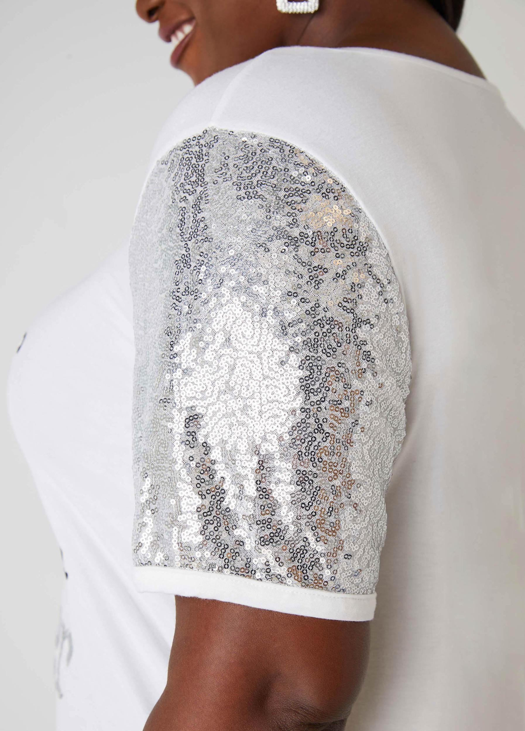 Plus Size Wisdom Glitter Paneled Graphic Tee Ashley Stewart Product Image