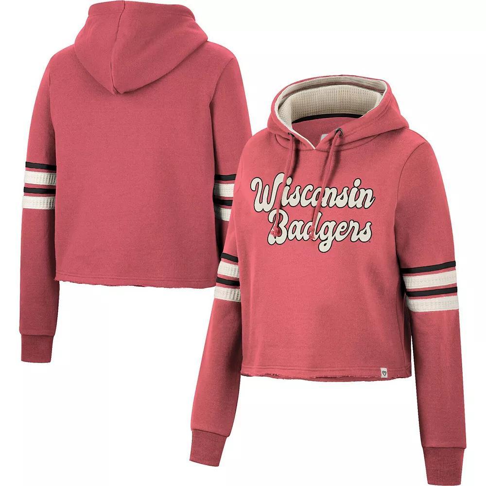 Women's Colosseum Red Wisconsin Badgers Retro Cropped Pullover Hoodie, Size: Large Product Image
