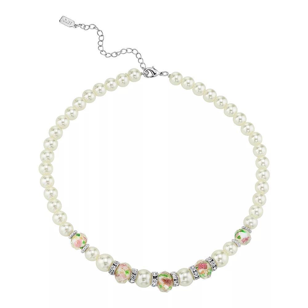 1928 Floral Bead Necklace, Womens, White Product Image