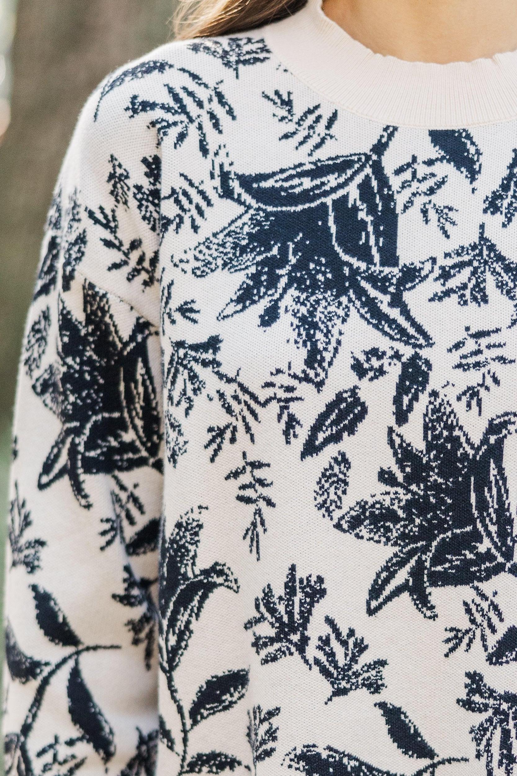 Work It Out Taupe White Floral Sweater Female Product Image