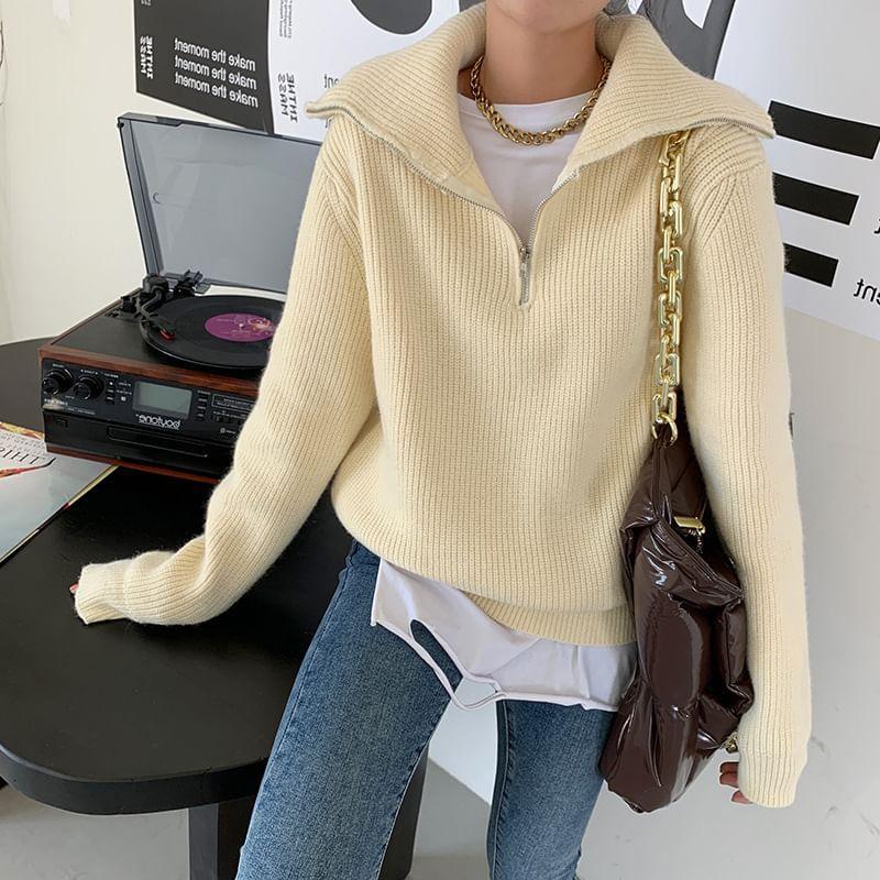 Long-Sleeve Plain Half-Zip Sweater (Various Designs) Product Image